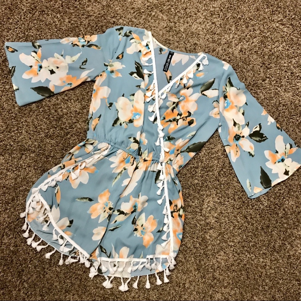 Tropical Floral Romper with Tassels